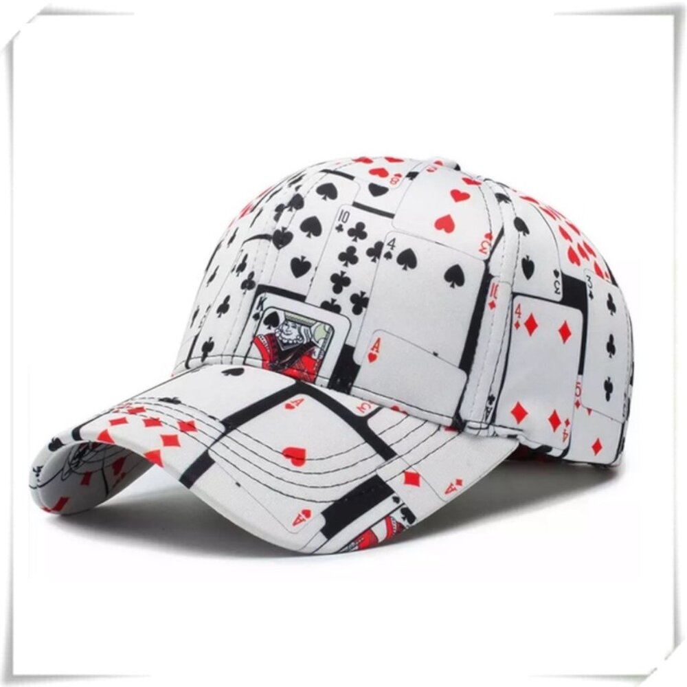 Baseball Hat Cap with Playing Cards in White Red Black Unisex